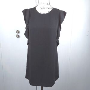 Forever 21- Elegant Black Chiffon Mini Dress Sleeveless Ruffles Neutral Sz.M